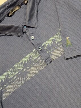 Travis Mathew Slate Blue Polo with Pale Green Chest Stripe